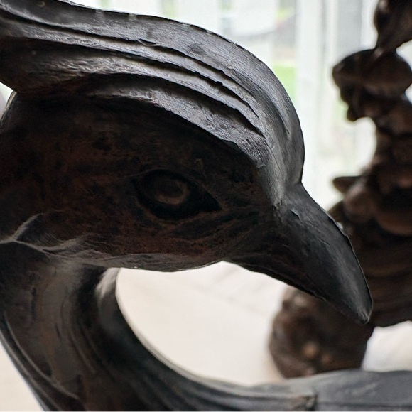 Vintage 2 Majestic Black & Copper Peacock Art Sculpture - Picture 3 of 8